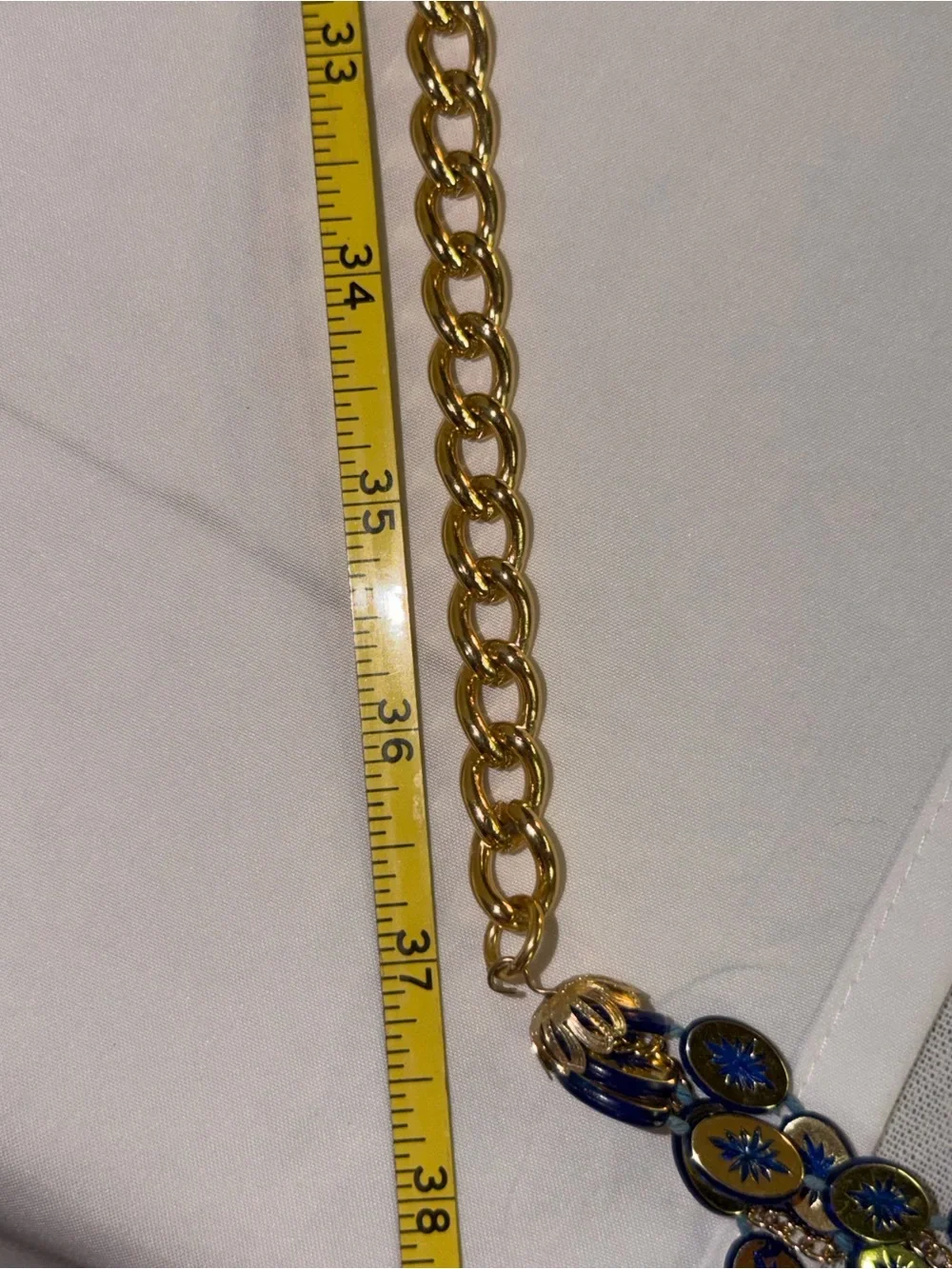 Vintage Gold Tone Celestial Blue Enamel Starburst Chain Belt
